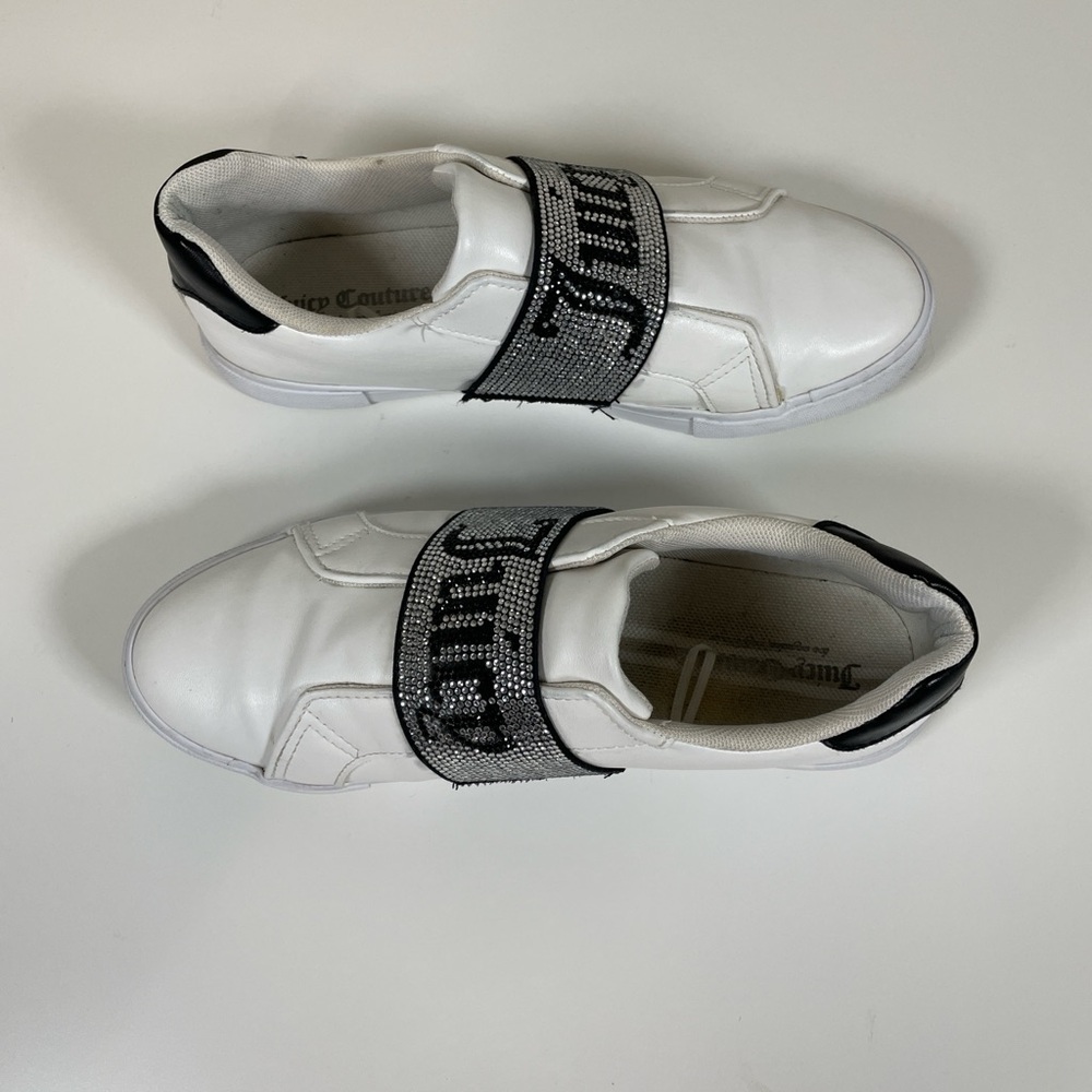 JUICY‎ COUTURE Women’s 9.5 Cosmik White & Black Embellished Slip On Shoes Bling - Picture 4 of 8